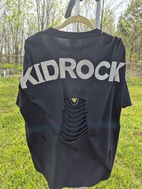 Woman's Black Graphic Tee with Back Cutout